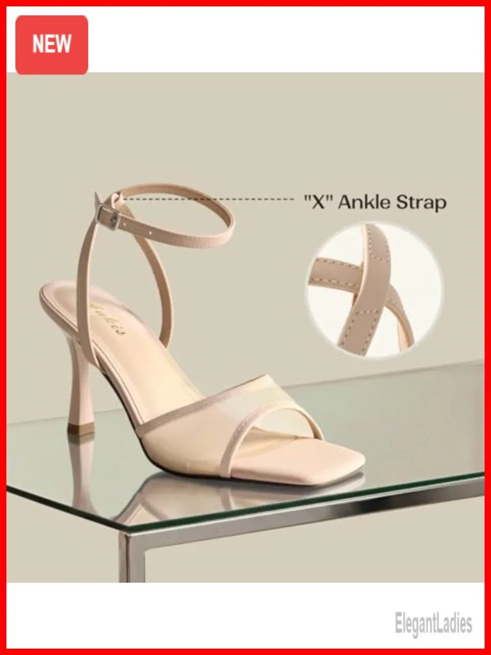 Kitten Heel Strappy Open Toe Square Toe Faux Leather Mesh Ankle Strap Sandals